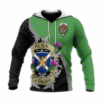 Currie Tartan Family Crest Knitted Hoodie Lion Rampant Royal Thistle Shield Celtic Inspired Unisex Knitted Pullover Hoodie - Tartan Vibes Clothing