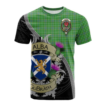 Currie Tartan Family Crest Cotton T-shirt Lion Rampant Royal Thistle Shield Celtic Inspired