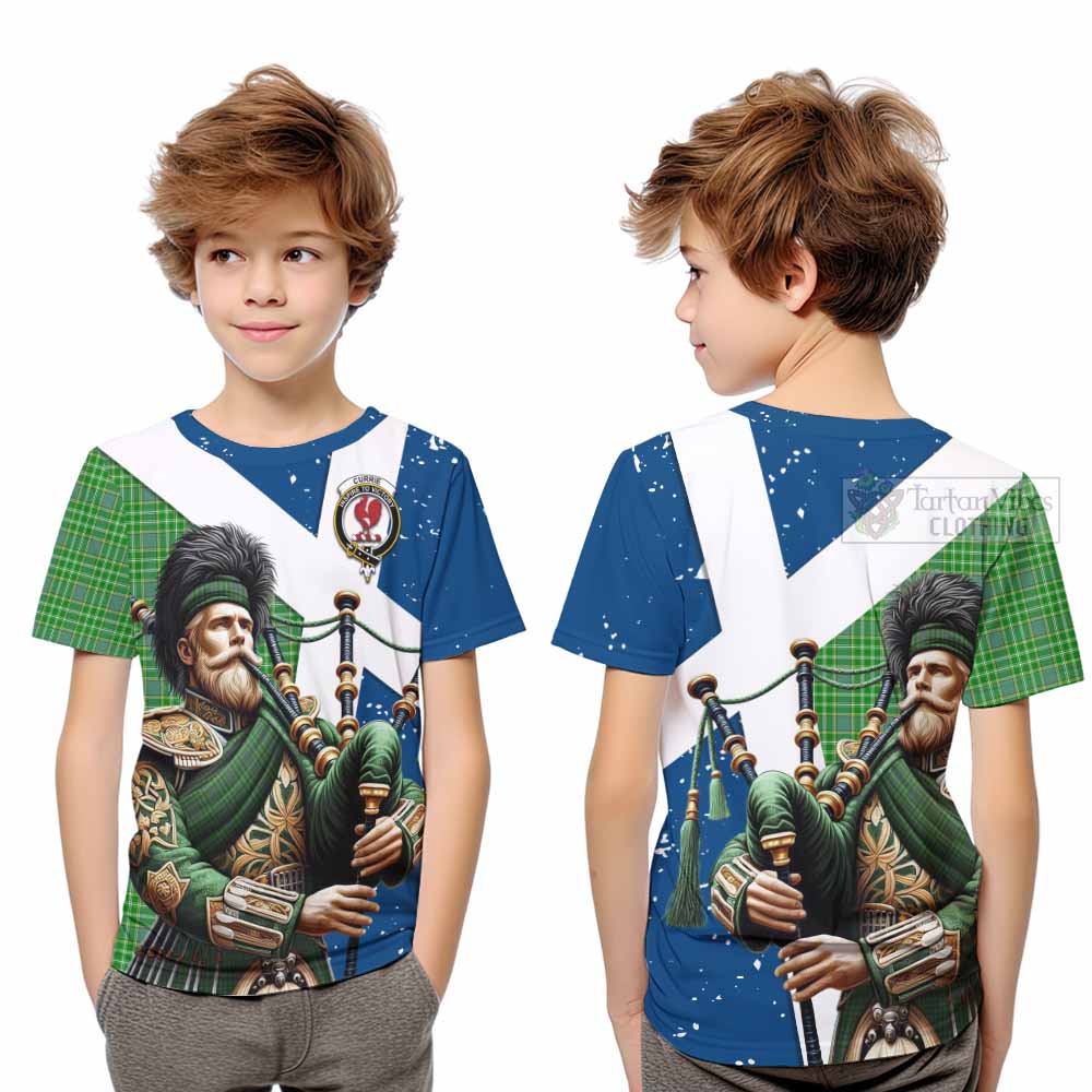 Currie Tartan Kid T-Shirt with Family Crest Scottish Bagpiper Vibes Youth XL Size14 - Tartan Vibes Clothing