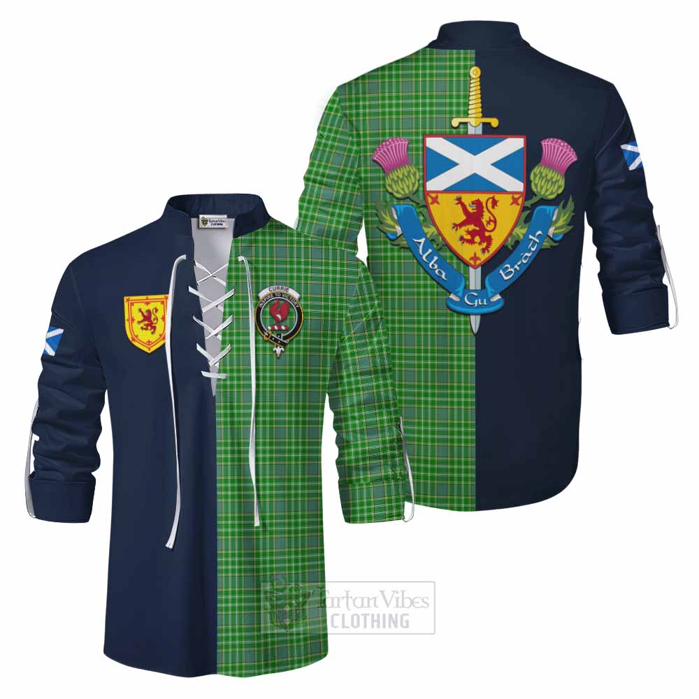 Currie Tartan Ghillie Kilt Shirt Alba with Scottish Lion Royal Arm Half Style Men - Tartan Vibes Clothing
