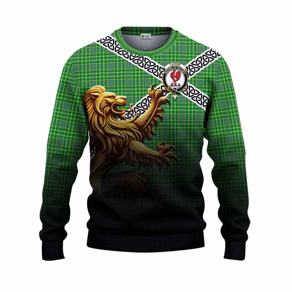 Currie Crest Tartan Knitted Sweater with Golden Lion Emblem Celtic Style Unisex - Tartan Vibes Clothing