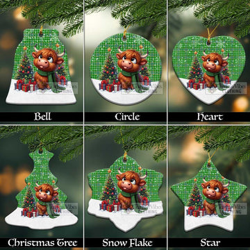 Tartan Vibes Clothing Currie Tartan Christmas Ceramic Ornament with Adorable Highland Coo