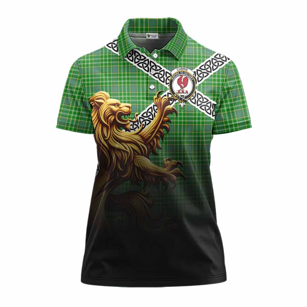 Currie Crest Tartan Women's Polo Shirt with Golden Lion Emblem Celtic Style Women - Tartan Vibes Clothing