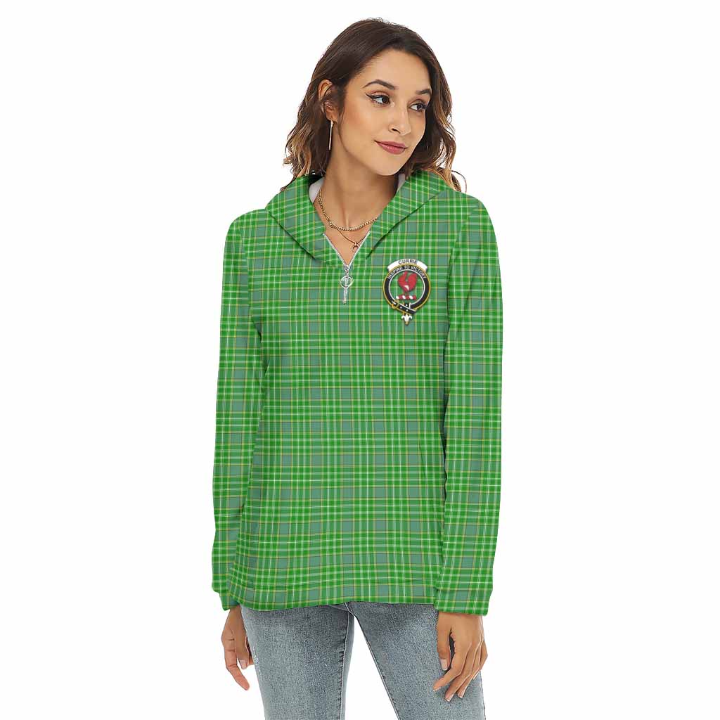 Currie Tartan Women's Borg Fleece Hoodie with Half Zip with Family Crest Female - Tartan Vibes Clothing