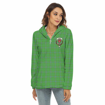 Currie Tartan Women's Borg Fleece Hoodie with Half Zip with Family Crest Female - Tartan Vibes Clothing