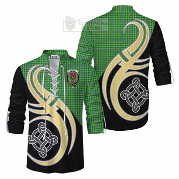 Currie Tartan Ghillie Kilt Shirt with Family Crest and Celtic Symbol Style Men - Tartan Vibes Clothing