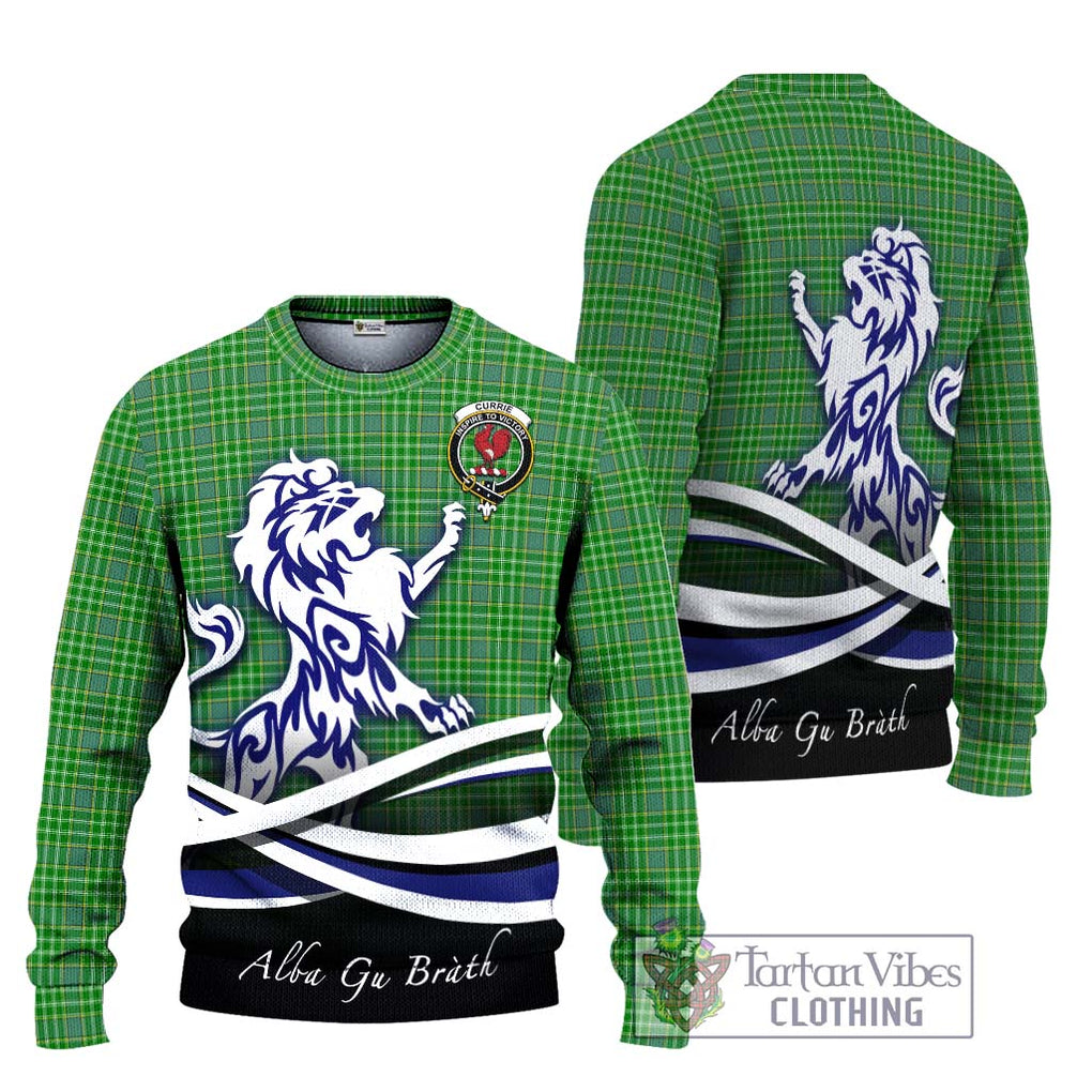 Currie Tartan Ugly Sweater with Alba Gu Brath Regal Lion Emblem Unisex - Tartan Vibes Clothing