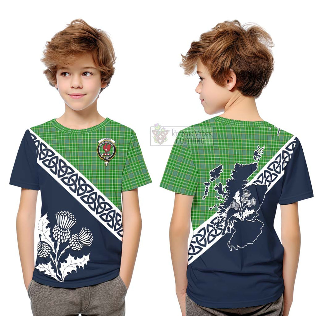 Currie Tartan Kid T-Shirt Featuring Thistle and Scotland Map Youth XL Size14 - Tartan Vibes Clothing