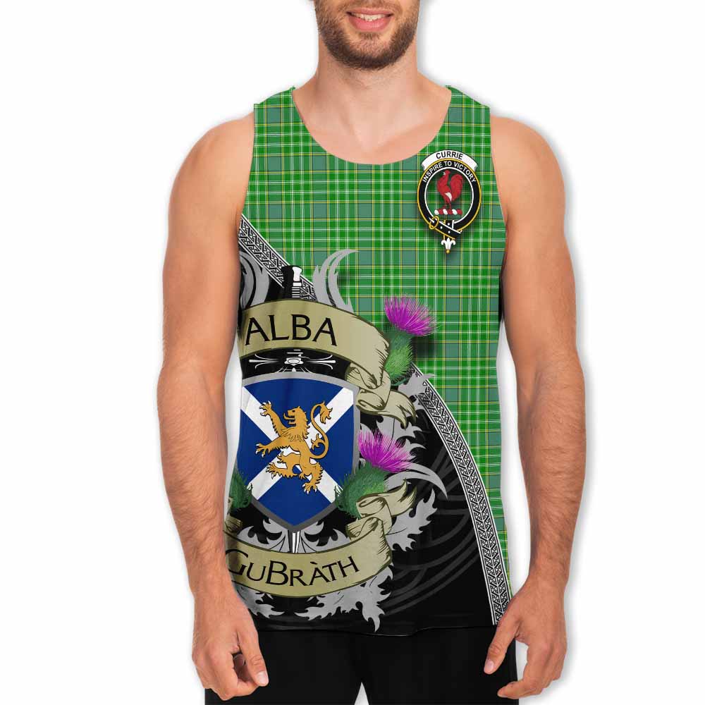 Currie Tartan Family Crest Men's Tank Top Lion Rampant Royal Thistle Shield Celtic Inspired Men - Tartan Vibes Clothing