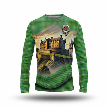 Currie Tartan Family Crest Long Sleeve T-Shirt with Scottish Ancient Castle Style Unisex - Tartan Vibes Clothing