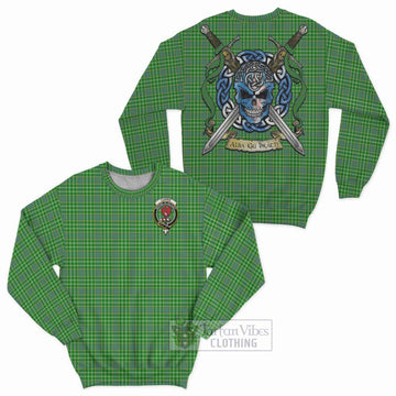 Currie Tartan Sweatshirt with Family Crest Celtic Skull Style Unisex - Tartan Vibes Clothing