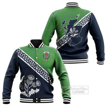Currie Tartan Baseball Jacket Featuring Thistle and Scotland Map Unisex - Tartan Vibes Clothing