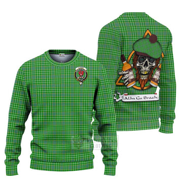 Currie Tartan Ugly Sweater with Family Crest and Bearded Skull Holding Bottles of Whiskey Unisex - Tartan Vibes Clothing