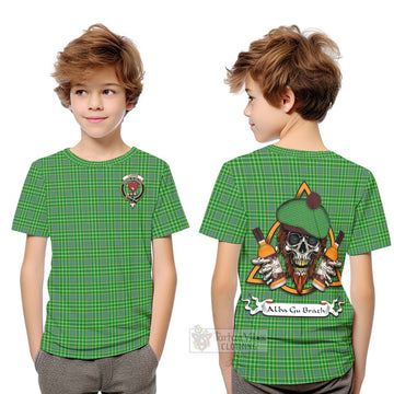Currie Tartan Kid T-Shirt with Family Crest and Bearded Skull Holding Bottles of Whiskey Youth XL Size14 - Tartan Vibes Clothing