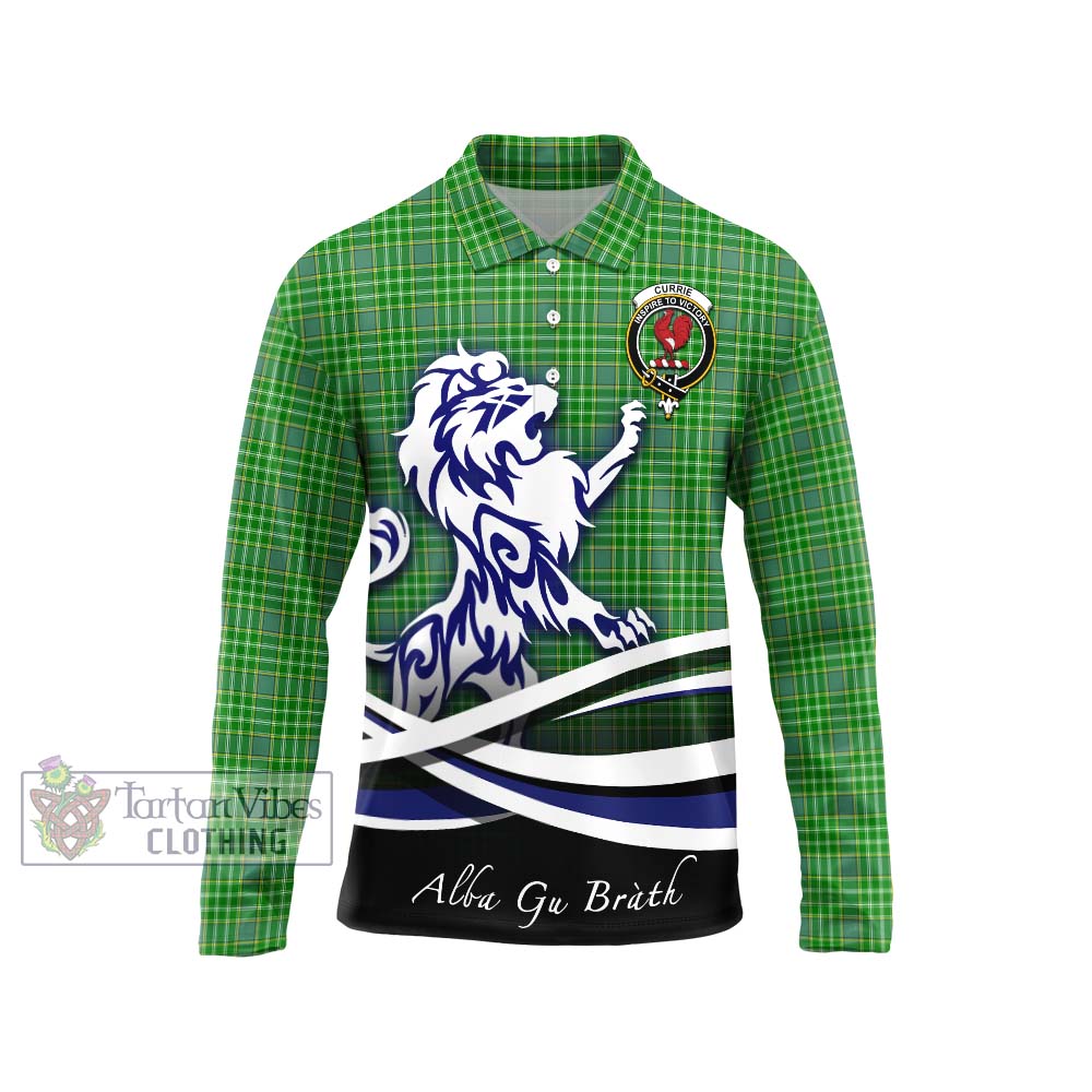 Currie Tartan Long Sleeve Polo Shirt with Alba Gu Brath Regal Lion Emblem Unisex - Tartan Vibes Clothing