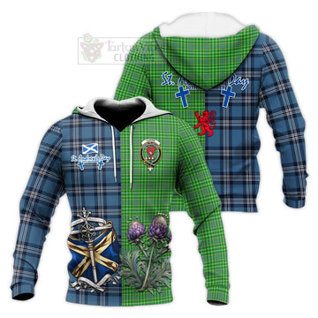 Currie Tartan Knitted Hoodie Happy St. Andrew's Day Half Tartan Style Unisex Knitted Pullover Hoodie - Tartan Vibes Clothing