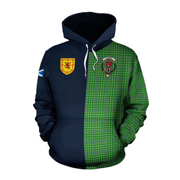 Currie Tartan Cotton Hoodie Alba with Scottish Lion Royal Arm Half Style Pullover Hoodie XS - Tartan Vibes Clothing