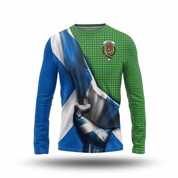 Currie Tartan Long Sleeve T-Shirt with Family Crest Scotland Patriotic Style Unisex - Tartan Vibes Clothing