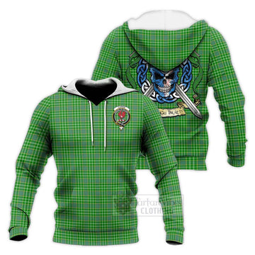 Currie Tartan Knitted Hoodie with Family Crest Celtic Skull Style Unisex Knitted Pullover Hoodie - Tartan Vibes Clothing