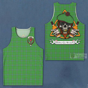Currie Tartan Men's Tank Top with Family Crest and Bearded Skull Holding Bottles of Whiskey Men - Tartan Vibes Clothing