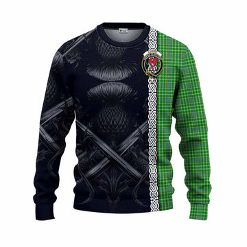 Currie Tartan Knitted Sweater with Family Crest Cross Sword Thistle Celtic Vibes Unisex - Tartan Vibes Clothing