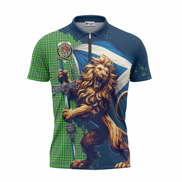 Currie Tartan Family Crest Zipper Polo Shirt with Scottish Majestic Lion Unisex - Tartan Vibes Clothing