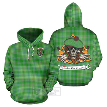 Currie Tartan Hoodie with Family Crest and Bearded Skull Holding Bottles of Whiskey Zip Hoodie - Tartan Vibes Clothing