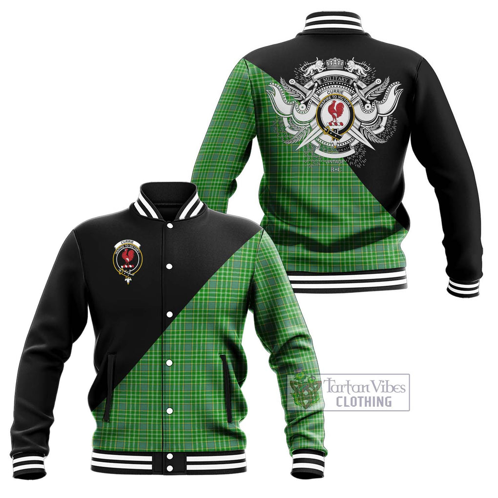 Currie Tartan Baseball Jacket with Family Crest and Military Logo Style Unisex - Tartan Vibes Clothing