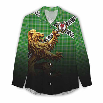 Currie Crest Tartan Women's Casual Shirt with Golden Lion Emblem Celtic Style Female - Tartan Vibes Clothing