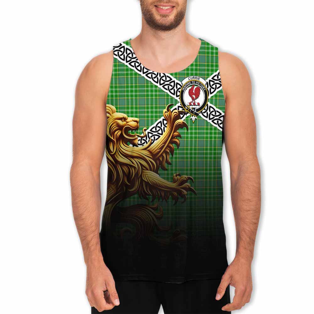 Currie Crest Tartan Men's Tank Top with Golden Lion Emblem Celtic Style Men - Tartan Vibes Clothing