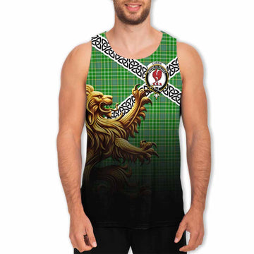 Currie Crest Tartan Men's Tank Top with Golden Lion Emblem Celtic Style Men - Tartan Vibes Clothing