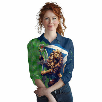 Currie Tartan Family Crest Women's Casual Shirt with Scottish Majestic Lion Female - Tartan Vibes Clothing