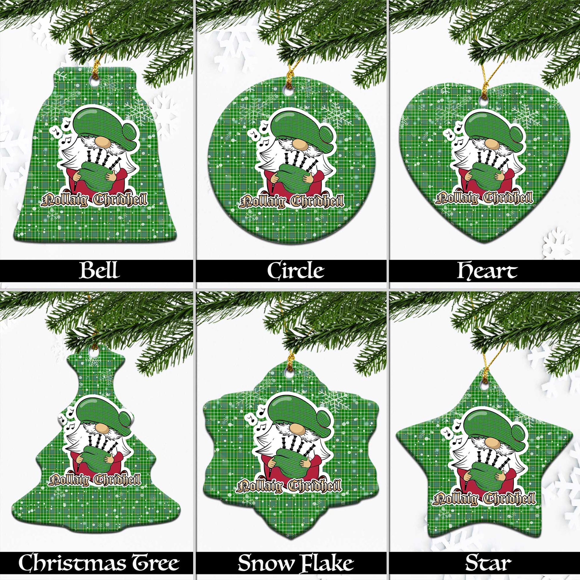 Currie Tartan Christmas Ceramic Ornaments with Scottish Gnome Playing Bagpipes Ceramic - Tartan Vibes Clothing