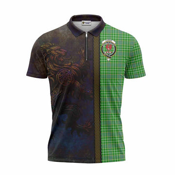Tartan Vibes Clothing Currie Tartan Family Crest Zipper Polo Shirt Alba Gu Brath Be Brave Lion Ancient Style