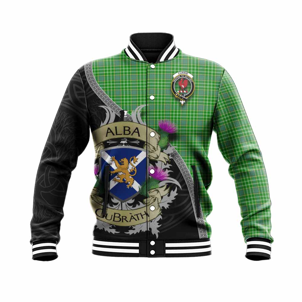 Currie Tartan Family Crest Baseball Jacket Lion Rampant Royal Thistle Shield Celtic Inspired Unisex - Tartan Vibes Clothing