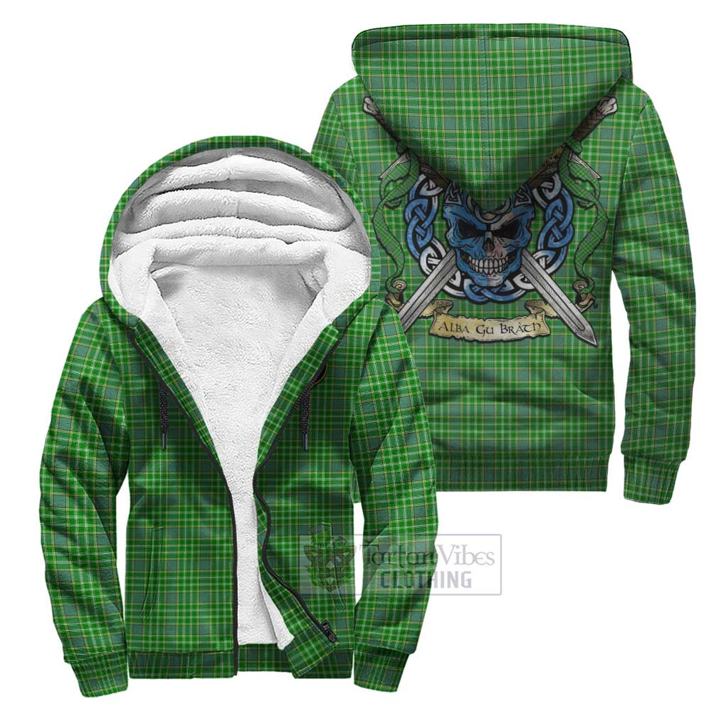 Currie Tartan Sherpa Hoodie with Family Crest Celtic Skull Style Unisex S - Tartan Vibes Clothing