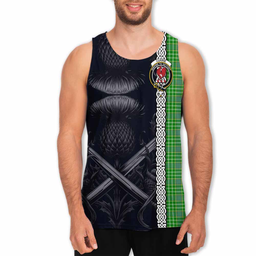 Currie Tartan Men's Tank Top with Family Crest Cross Sword Thistle Celtic Vibes Men - Tartan Vibes Clothing