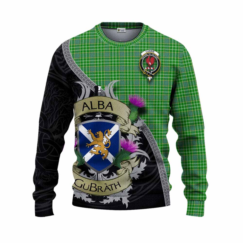 Currie Tartan Family Crest Knitted Sweater Lion Rampant Royal Thistle Shield Celtic Inspired Unisex - Tartan Vibes Clothing