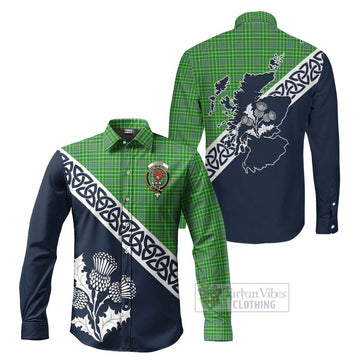 Currie Tartan Long Sleeve Button Shirt Featuring Thistle and Scotland Map Men's Shirt S - Tartan Vibes Clothing