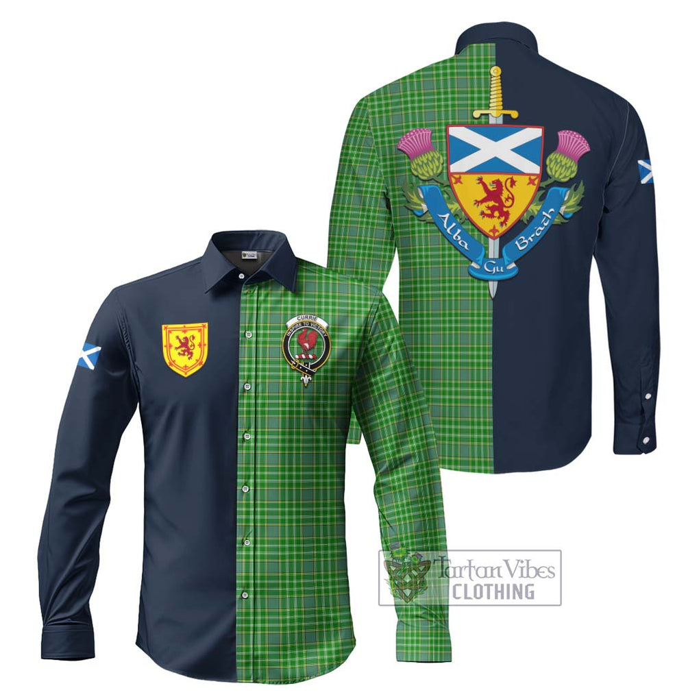 Tartan Vibes Clothing Currie Tartan Long Sleeve Button Shirt with Scottish Lion Royal Arm Half Style
