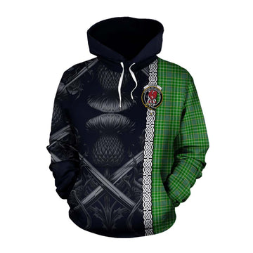 Currie Tartan Cotton Hoodie with Family Crest Cross Sword Thistle Celtic Vibes Pullover Hoodie XS - Tartan Vibes Clothing