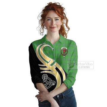 Currie Tartan Women's Casual Shirt with Family Crest and Celtic Symbol Style Female - Tartan Vibes Clothing
