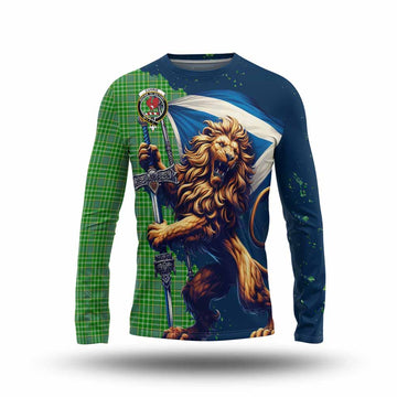 Currie Tartan Family Crest Long Sleeve T-Shirt with Scottish Majestic Lion Unisex - Tartan Vibes Clothing