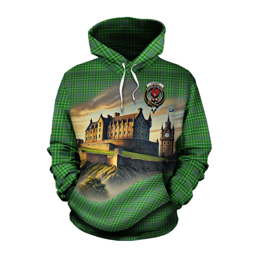 Currie Tartan Family Crest Cotton Hoodie with Scottish Ancient Castle Style Pullover Hoodie XS - Tartan Vibes Clothing