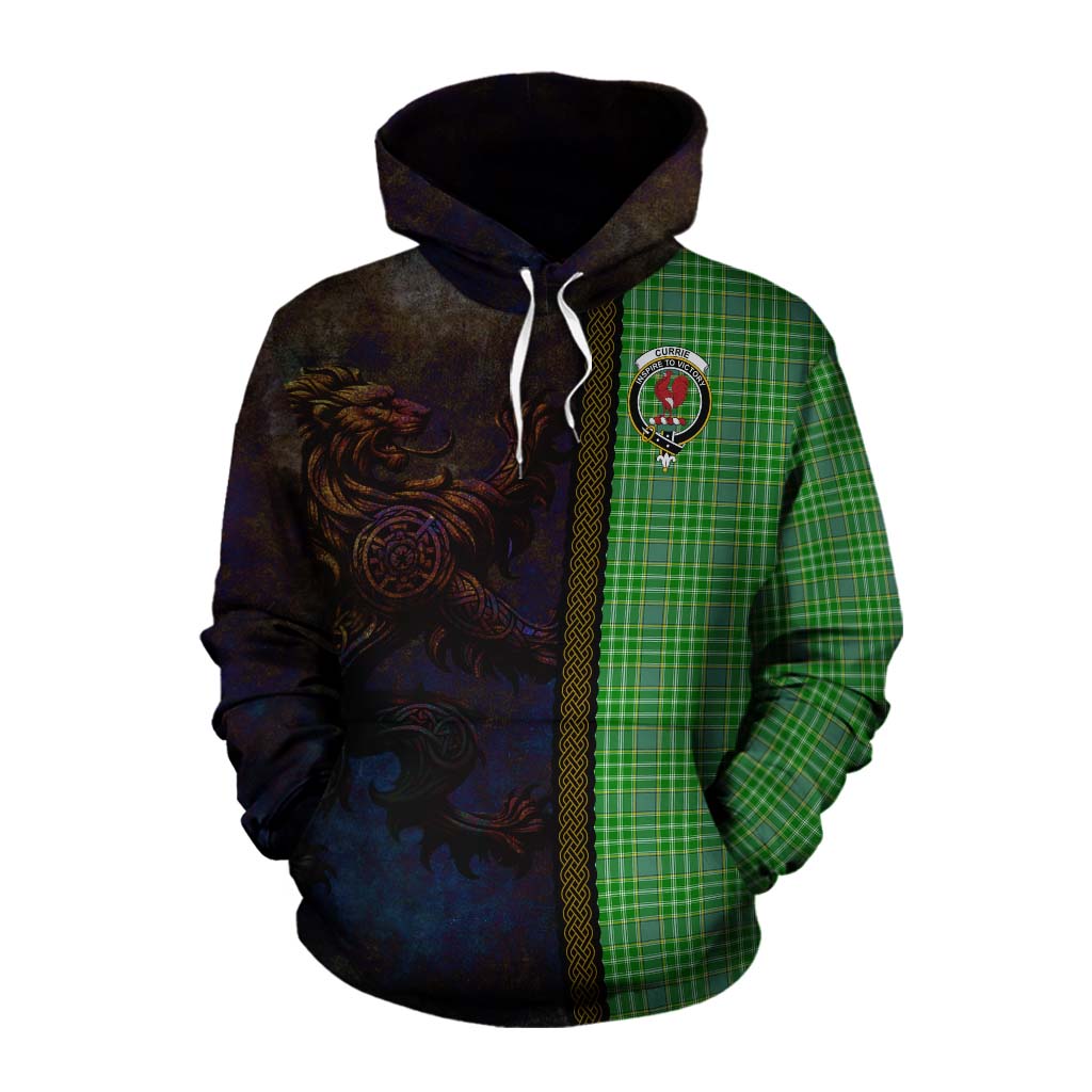 Tartan Vibes Clothing Currie Tartan Family Crest Cotton Hoodie Alba Gu Brath Be Brave Lion Ancient Style