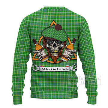 Currie Tartan Ugly Sweater with Family Crest and Bearded Skull Holding Bottles of Whiskey - Tartan Vibes Clothing