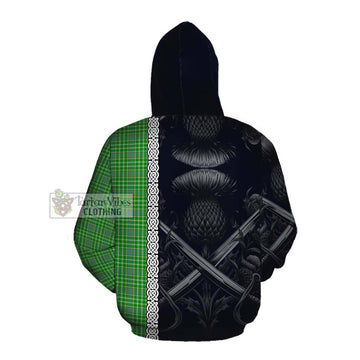 Currie Tartan Cotton Hoodie with Family Crest Cross Sword Thistle Celtic Vibes Pullover Hoodie - Tartan Vibes Clothing
