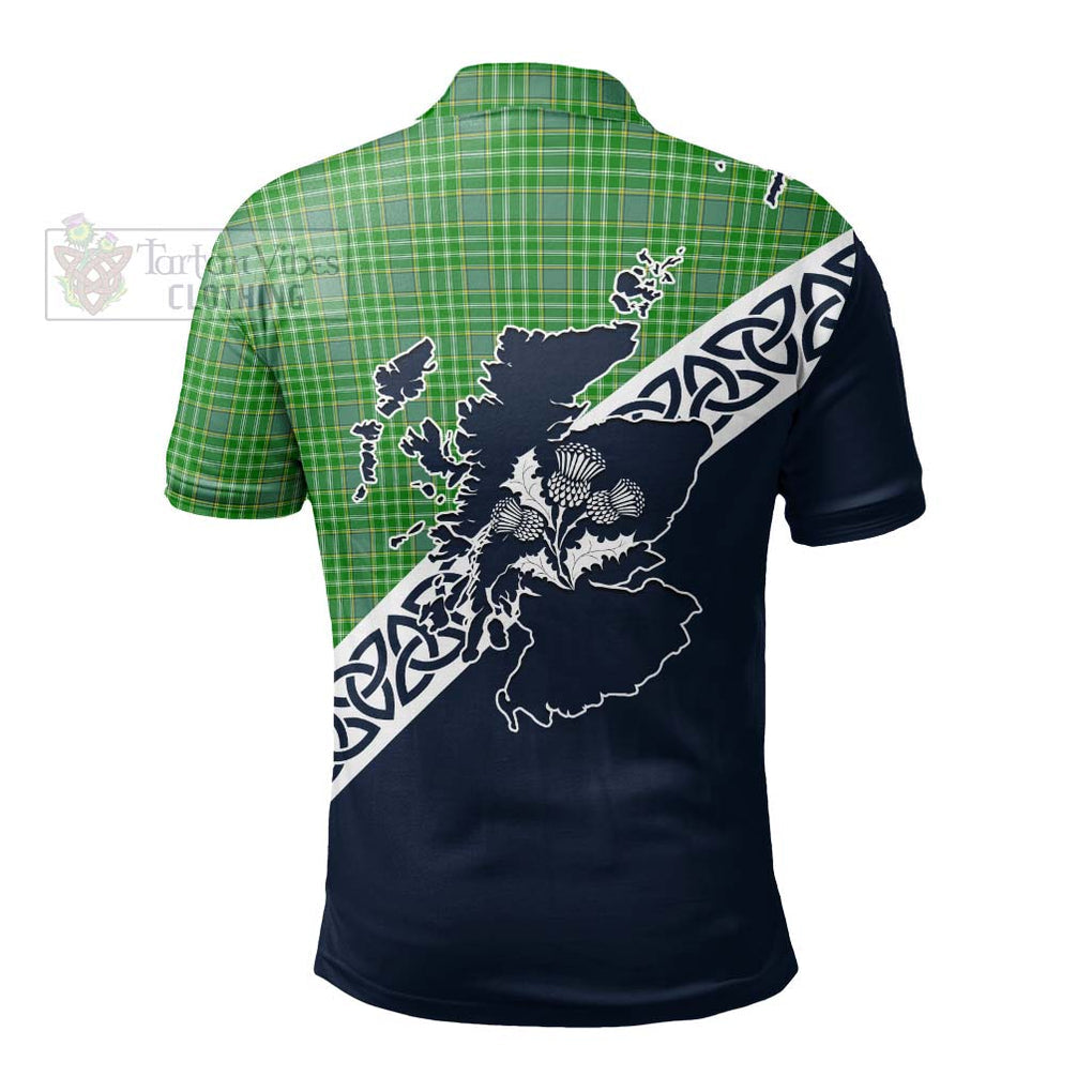 Currie Tartan Polo Shirt Featuring Thistle and Scotland Map - Tartanvibesclothing Store