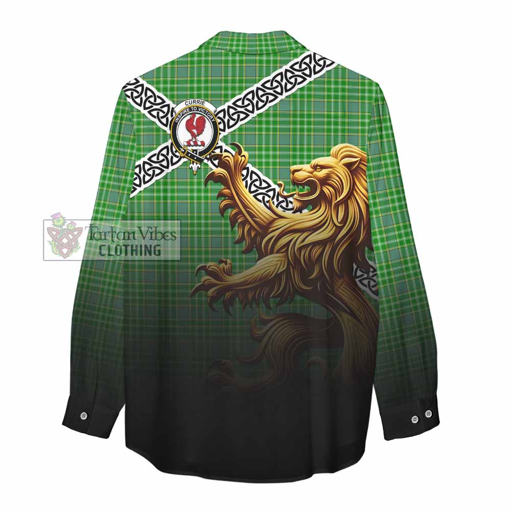 Currie Crest Tartan Women's Casual Shirt with Golden Lion Emblem Celtic Style - Tartan Vibes Clothing