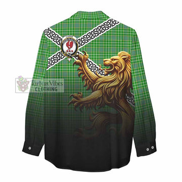 Currie Crest Tartan Women's Casual Shirt with Golden Lion Emblem Celtic Style - Tartan Vibes Clothing
